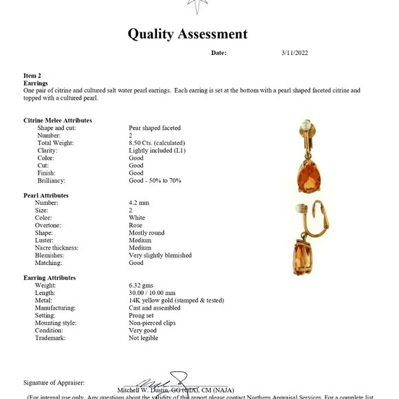 14K Gold Vintage Citrine Pearl Retro Clip Earrings - Picture 2 of 8